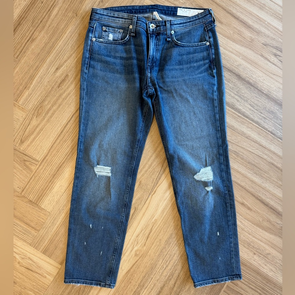 RAG & BONE Dre Low Rise Slim Boyfriend Distressed Jeans Dark Wash Size 27